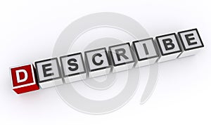describe word block on white photo