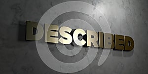 Described - Gold sign mounted on glossy marble wall - 3D rendered royalty free stock illustration