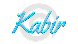 Glowing blue effect of name Kabir on white background. photo