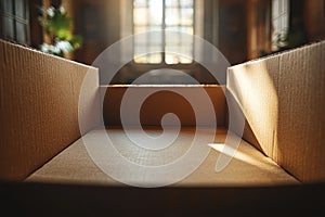 Open Cardboard Box on Neutral Packaging Background with Textured Surface
