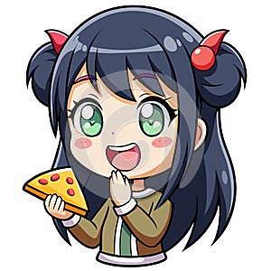 Immerse in the Allure: Anime Girl Delighting in Every Mouthful of Delectable Pizza