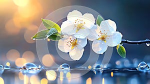 White Apple Blossom Tree in Springtime Panorama