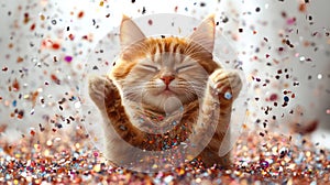 Colorful Cartoon Party Cat with Confetti for Festive Events photo