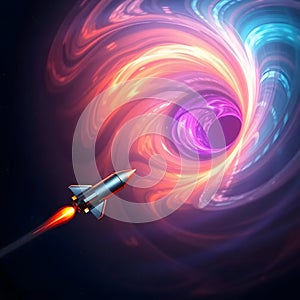 Descubre el impresionante viaje de un cohete que se eleva hacia un vÃ³rtice interestelar lleno de energÃ­a y color photo