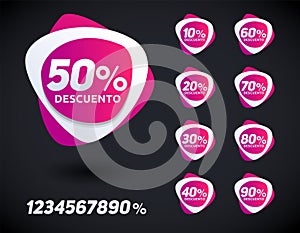 Descuento, Discount spanish text, Editable online sale icon