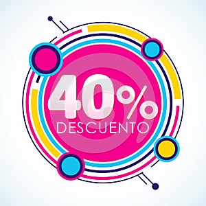 40% Descuento, 50% Discount Sticker spanish text, sale tag photo