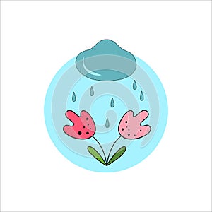 Deseased plantn. Hand drawn vector illustration. Flowers in the rain. For banner, flyer, poster, card, logo, badge photo