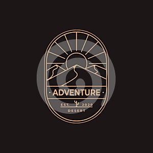 Desert adventure badge line art logo vector design