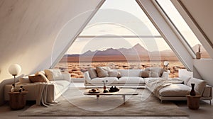 Desert Adventure: A Sustainable Architecture Living Room With White Sofas