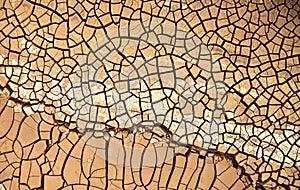 Desert. Aerial view of a beautiful cracks in the ground. texture, deep crack. Effects of heat and drought. effects of global