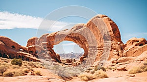 Desert arch sculpted by erosion in rocky terrain