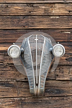 Vintage car front end, desert artwork