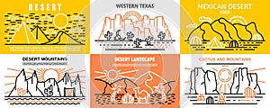 Desert banner set, outline style