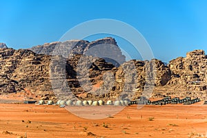 Desert camp with Martian domes in Wadi Rum, Jordan
