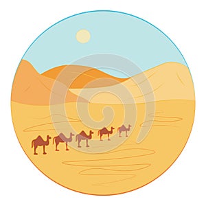 Desert and caravan of camels