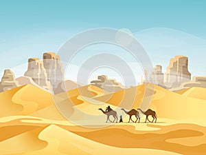 Desert with convoy or camel caravan photo