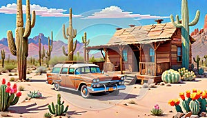 Desert country family jalopy car desert home