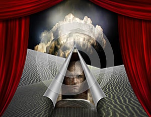 Desert curtain scene opened to another