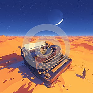 Desert Dreamscape: An Old Typewriter on the Sand