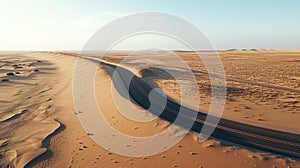 Desert Dune cliff sand landscape with clean blue sky. Minimal Desert natural background. Scene of Dry land Sand, dusty road