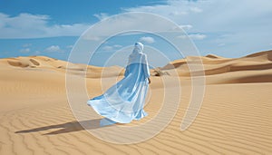 Desert editorial minimalist portrait of woman in headscarf for new clothing collection