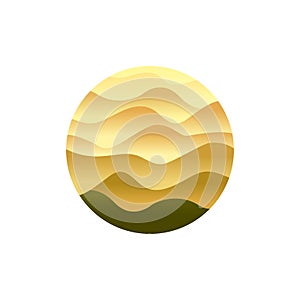 Desert emblem, sand waving dunes, yellow desert, sahara dry landscape isolated vector abstract logo template.