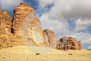Desert erosion formations near Jabal Ikmah, Al Ula, Saudi Arabia photo