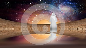 Desert and galactic sky with figure