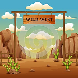 A desert gate landscape cartoon in the wild west