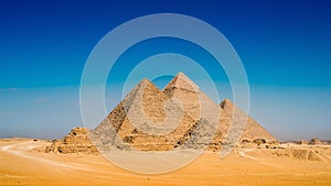 Desert with the great pyramids of Giza