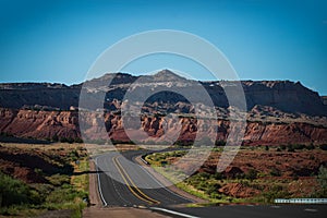 Desert highway of the American southwest. Mountain road.