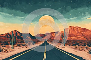 Desert Highway Under A Full Moon