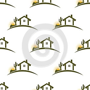 Desert home seamless pattern background.