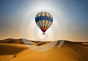 Desert and hot air balloon Landscape at Sunrise