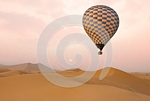 Desert and hot air balloon Landscape at Sunrise
