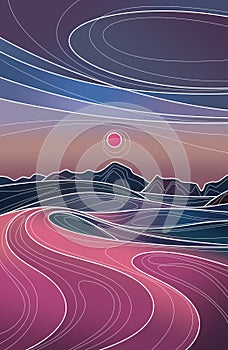 Desert illustration. Desert landscape. Dunes desert. Night desert