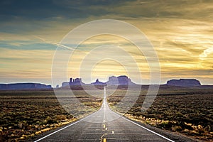 Desert Interstate Road At Sunrise 