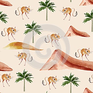 Desert jerboa watercolor seamless pattern