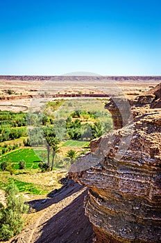 Desert landscape with Atlas Mountains near Kasbah Ait Ben Haddou, Morocco