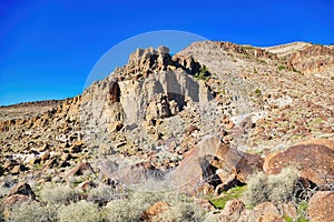 Desert landscape with bare rocks in the Mojave Desert, California