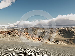 Desert landscape and blue sky with clouds