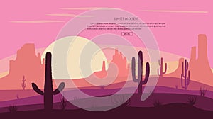 Desert landscape Cactuse and mountains , sunset in cannon, Background scene with stones and sand. Vector