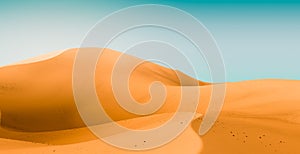 Desert landscape with contrast skies. Yellow dunes and blue sky. Minimal abstract background. 3d rendering