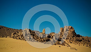 Desert landscape El Berdj canyon in Tassili NAjjer National Park, Algeria