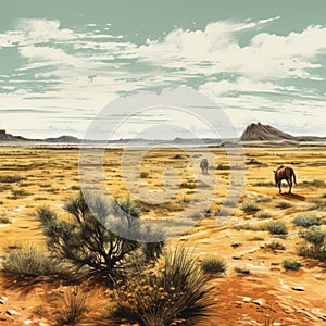 Desert Landscape: Graphic Novel Art With Realistic Equine Paintings