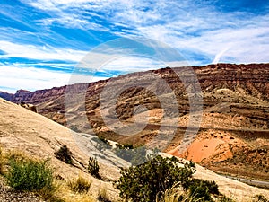 Desert landscape has its own beauty with dull vegetation, Arches National Park, UT, USA