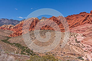 The desert landscape and the mountains of Nevada at the Red Rock Canyon National Conservation Area.