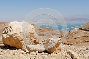Desert landscape near the Dead Sea at bright noon photo