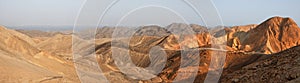 Desert landscape panorama at sunset