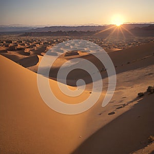 Desert landscape panorama at sunset made with Generative AI